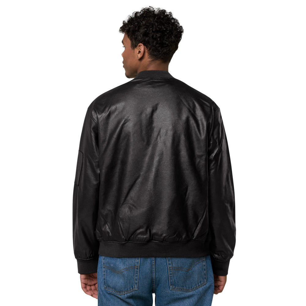 Clubs and Sticks Leather Embroidered Bomber Jacket