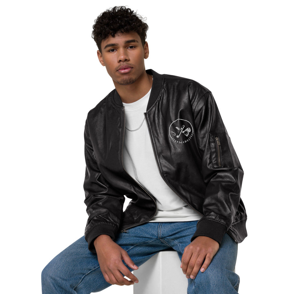 Clubs and Sticks Leather Embroidered Bomber Jacket