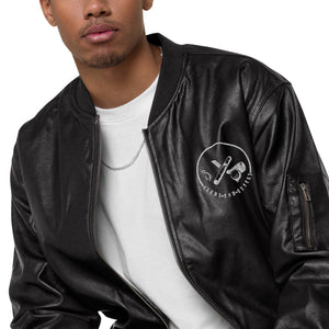 Clubs and Sticks Leather Embroidered Bomber Jacket