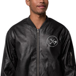 Clubs and Sticks Leather Embroidered Bomber Jacket