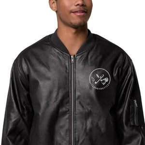 Clubs and Sticks Leather Embroidered Bomber Jacket