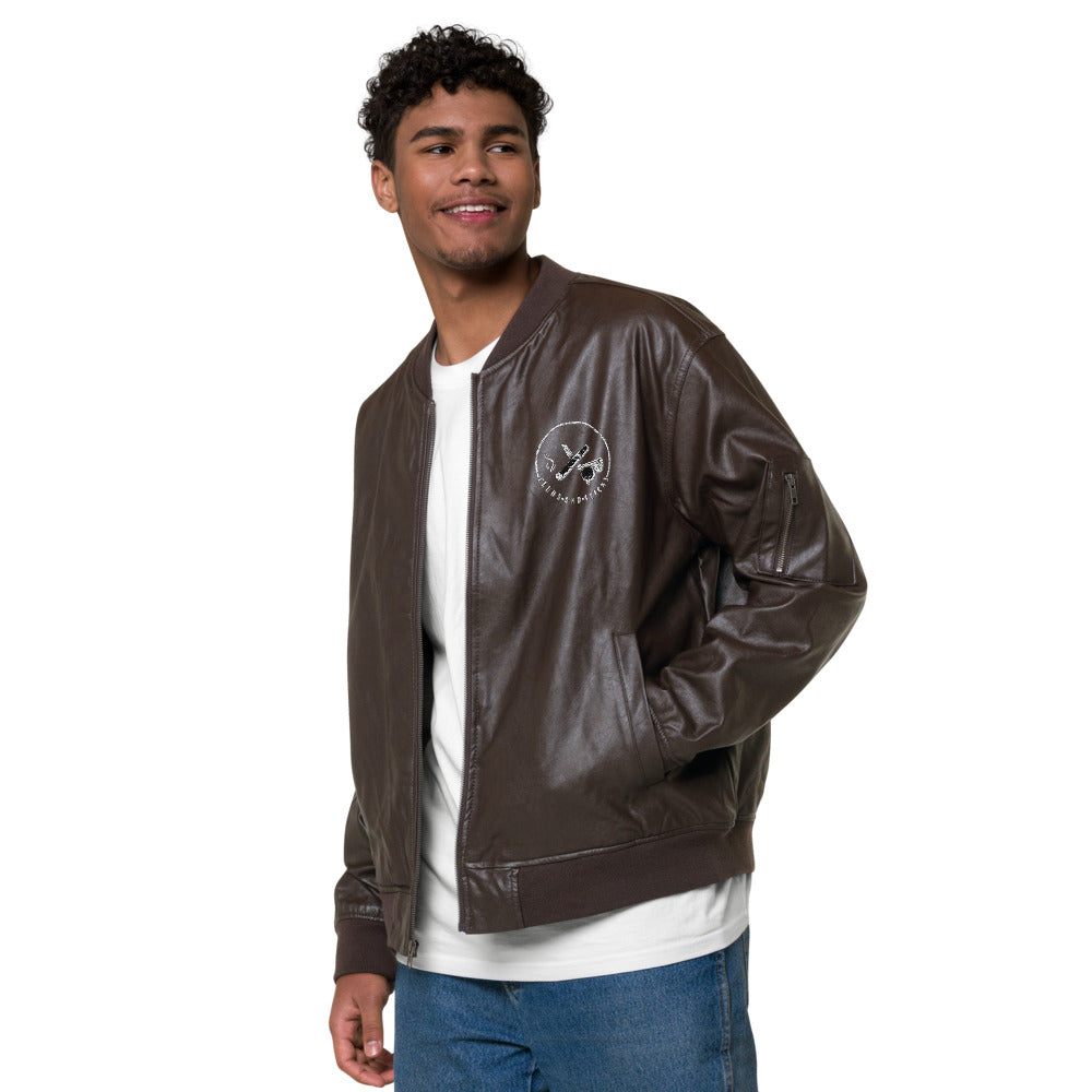 Clubs and Sticks Leather Embroidered Bomber Jacket