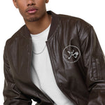 Clubs and Sticks Leather Embroidered Bomber Jacket