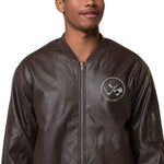 Clubs and Sticks Leather Embroidered Bomber Jacket