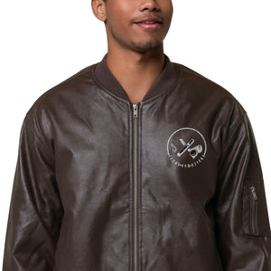 Clubs and Sticks Leather Embroidered Bomber Jacket